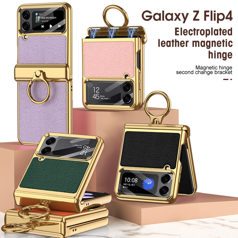 Het gegalvaniseerde Geval van de Leer Magnetische Scharnier Telefoon voor Samsung Galaxy Z Flip4 Flip3 5G