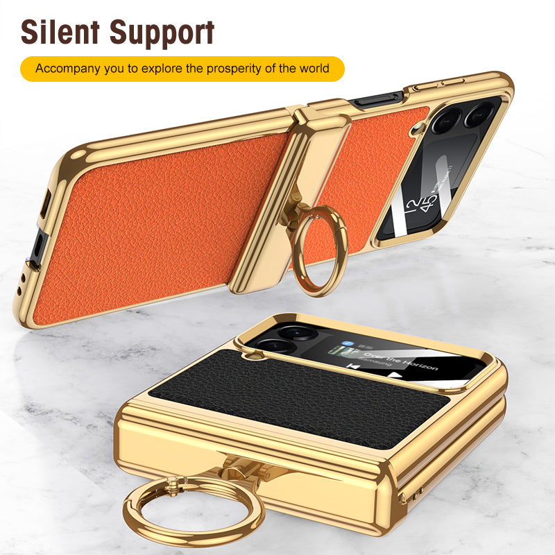 Het gegalvaniseerde Geval van de Leer Magnetische Scharnier Telefoon voor Samsung Galaxy Z Flip4 Flip3 5G