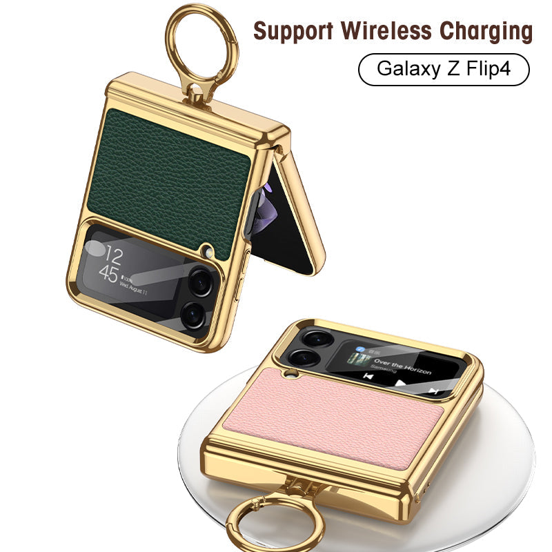 Het gegalvaniseerde Geval van de Leer Magnetische Scharnier Telefoon voor Samsung Galaxy Z Flip4 Flip3 5G