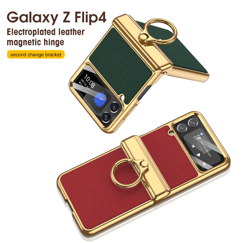 Het gegalvaniseerde Geval van de Leer Magnetische Scharnier Telefoon voor Samsung Galaxy Z Flip4 Flip3 5G
