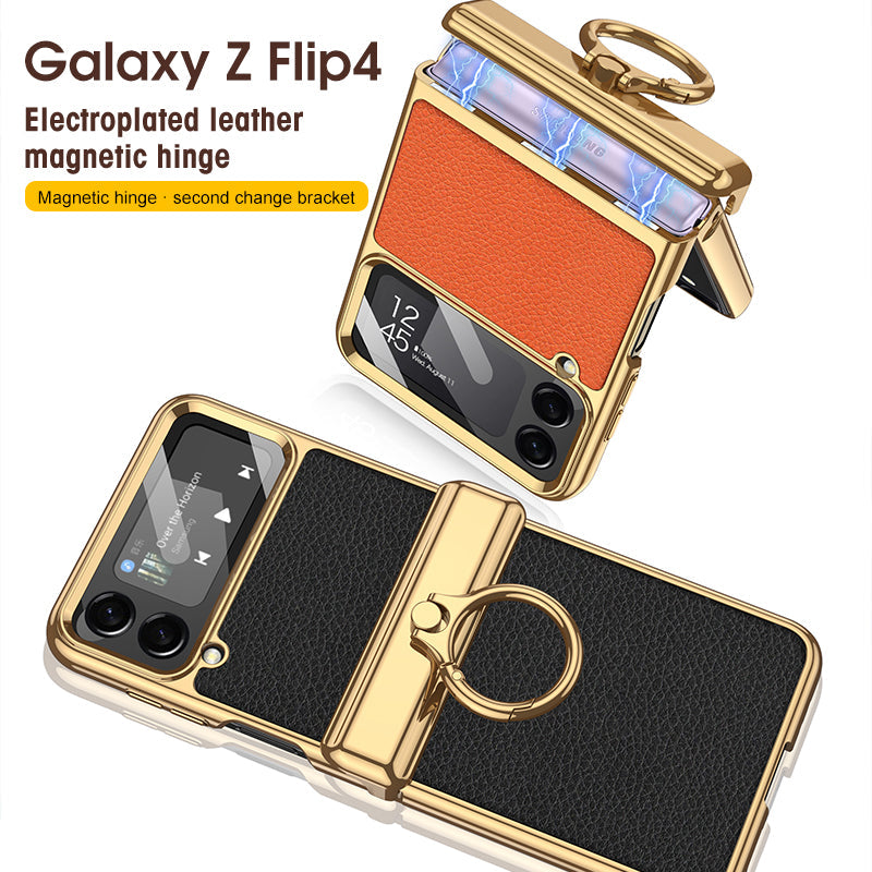 Het gegalvaniseerde Geval van de Leer Magnetische Scharnier Telefoon voor Samsung Galaxy Z Flip4 Flip3 5G