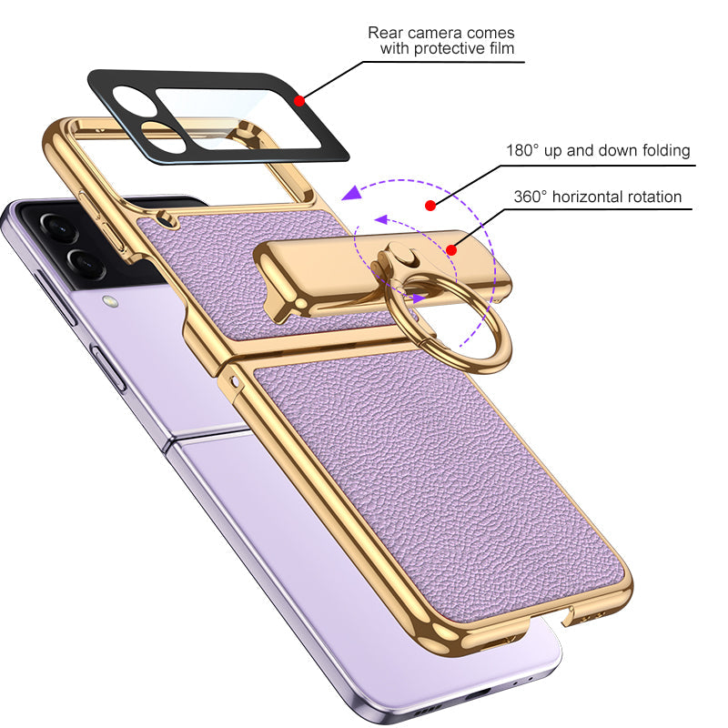 Het gegalvaniseerde Geval van de Leer Magnetische Scharnier Telefoon voor Samsung Galaxy Z Flip4 Flip3 5G