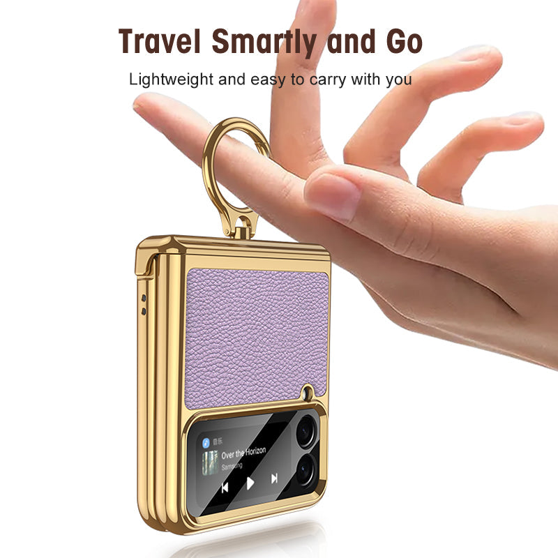 Het gegalvaniseerde Geval van de Leer Magnetische Scharnier Telefoon voor Samsung Galaxy Z Flip4 Flip3 5G