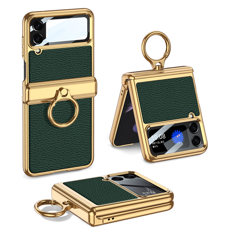 Het gegalvaniseerde Geval van de Leer Magnetische Scharnier Telefoon voor Samsung Galaxy Z Flip4 Flip3 5G