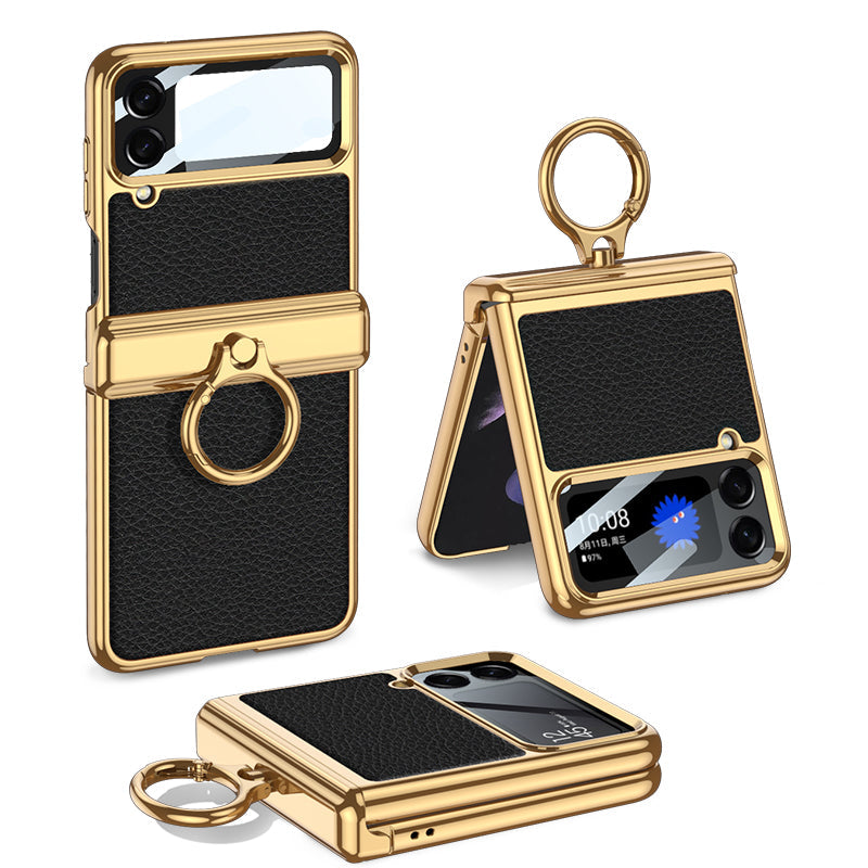 Het gegalvaniseerde Geval van de Leer Magnetische Scharnier Telefoon voor Samsung Galaxy Z Flip4 Flip3 5G