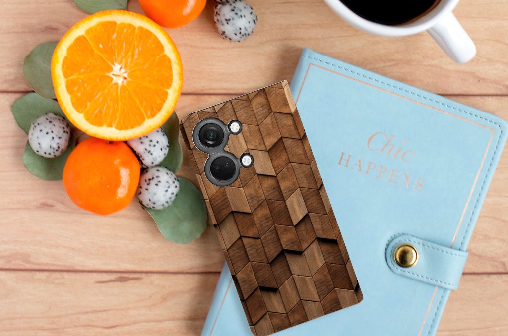 Book Wallet Case voor OnePlus Nord 3 Wooden Cubes