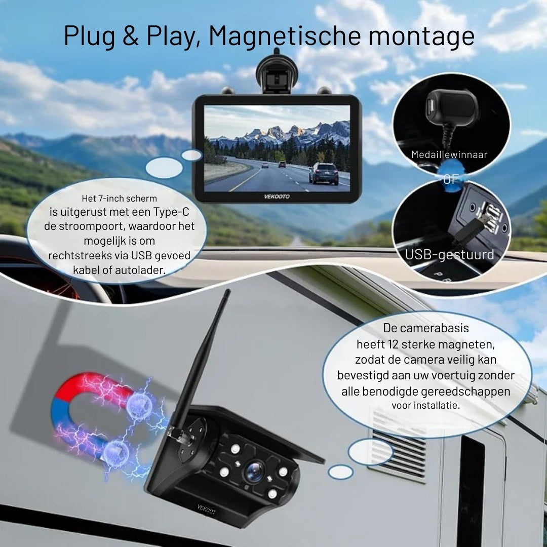 SolarView Touch – Draadloze Achteruitrijcamera met 7" Touchscreen & Magnetische Bevestiging