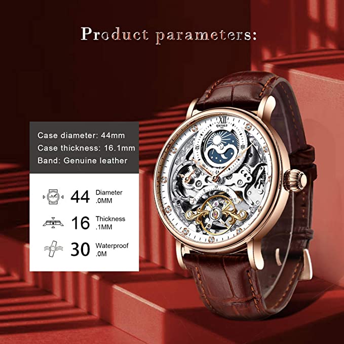 Multi-functionele twee plaatsen tijd mannen automatisch mechanisch horloge zakelijke waterdicht horloge