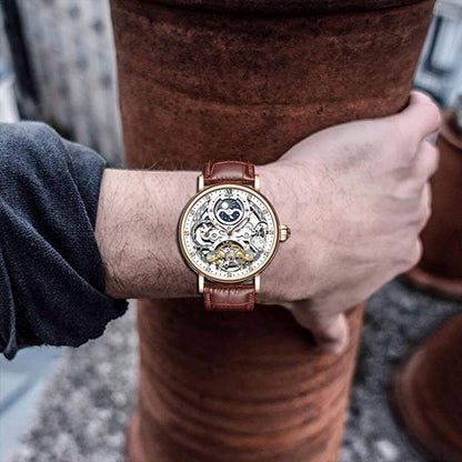 Multi-functionele twee plaatsen tijd mannen automatisch mechanisch horloge zakelijke waterdicht horloge