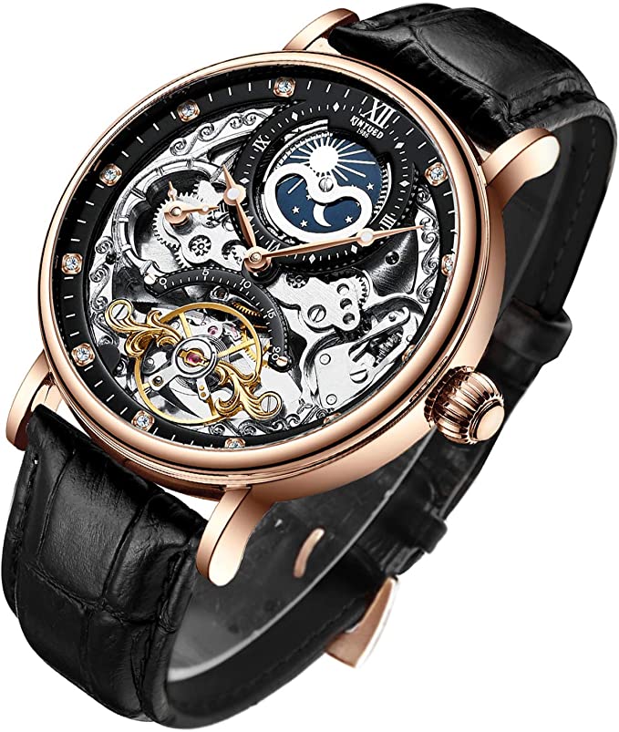 Multi-functionele twee plaatsen tijd mannen automatisch mechanisch horloge zakelijke waterdicht horloge