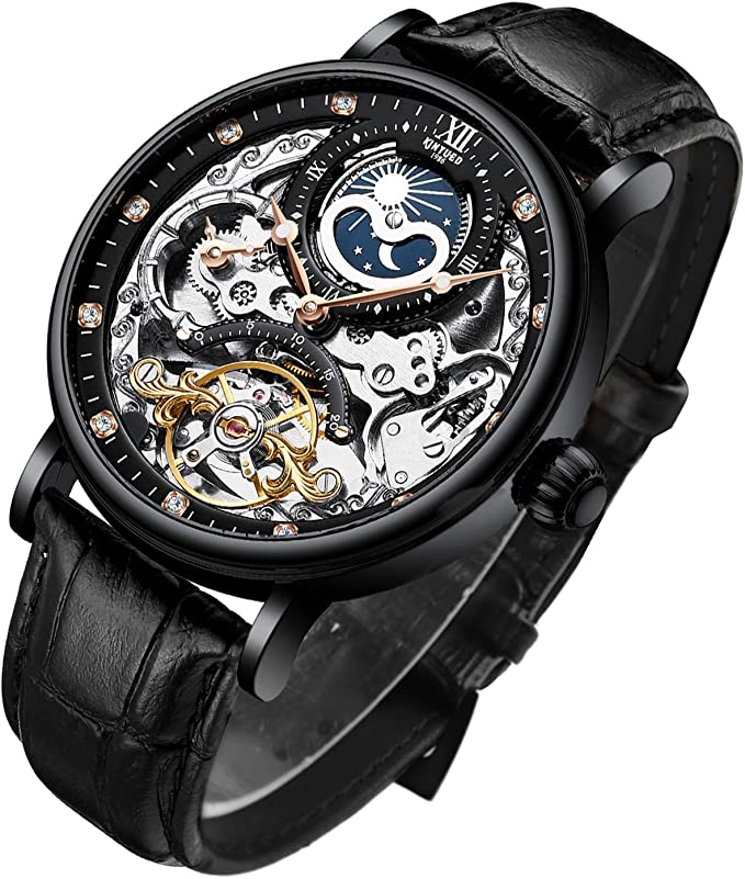 Multi-functionele twee plaatsen tijd mannen automatisch mechanisch horloge zakelijke waterdicht horloge